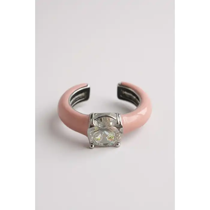 Pembe Renk Taş Detaylı 14K Altın Kaplama TX Ear Cuff (Tek)