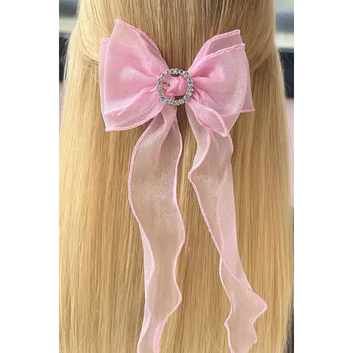 Pembe Renk Taş Detaylı Kurdele Figürlü Otomat Toka