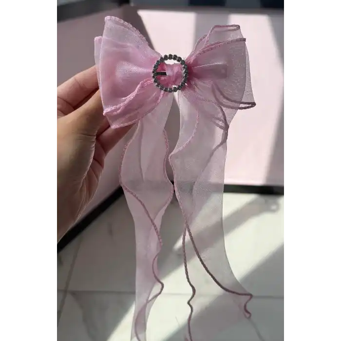 Pembe Renk Taş Detaylı Kurdele Figürlü Otomat Toka