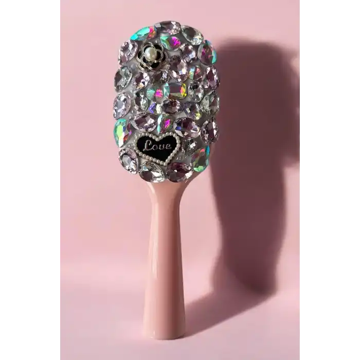 Pembe Renk Taş Ve Love Yazılı Saç Tarama Fırçası/ Tarak