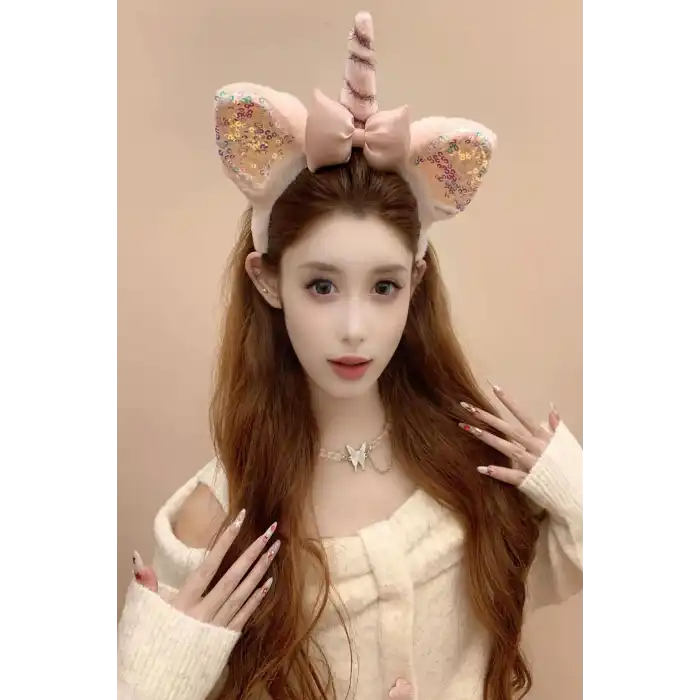 Pembe Renk Unicorn Figürlü Peluş Taç