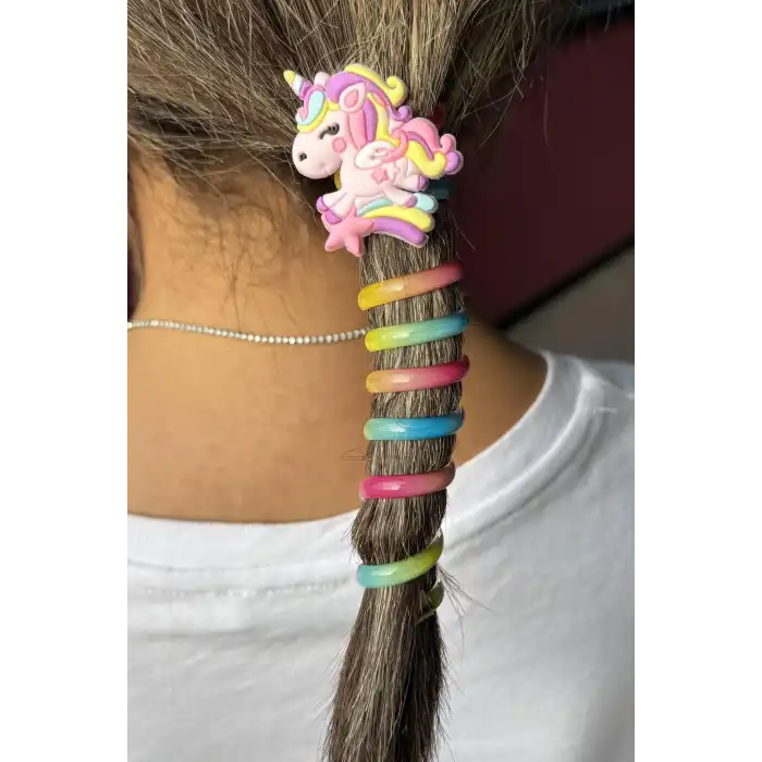 Pembe Renk Unicorn Figürlü Yaylı Spiral Toka