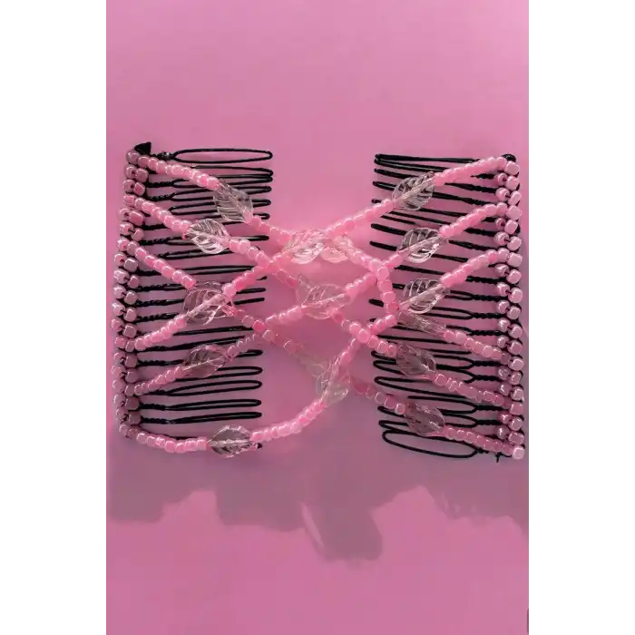 Pembe Renk Yaprak Figürlü Tel Tarak Toka