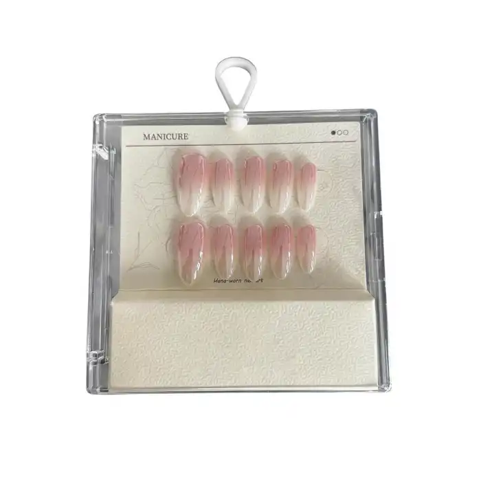 Pembe Ve Beyaz Renk Jel Tırnak Görünümlü 10lu Takma Tınak Set (Yapıştırıcılı)