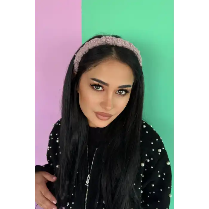 Pudra Renk Peluş Taç