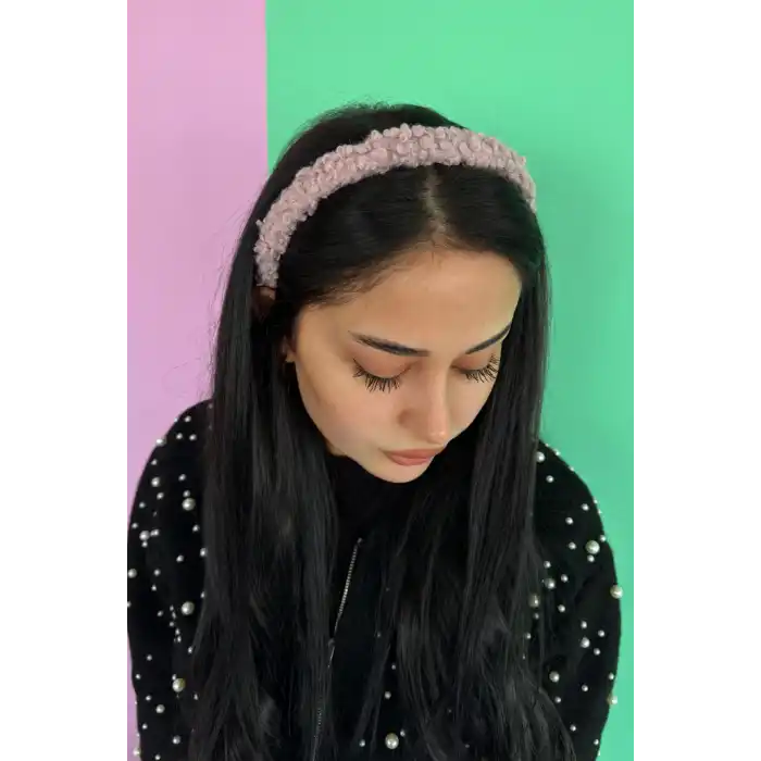 Pudra Renk Peluş Taç