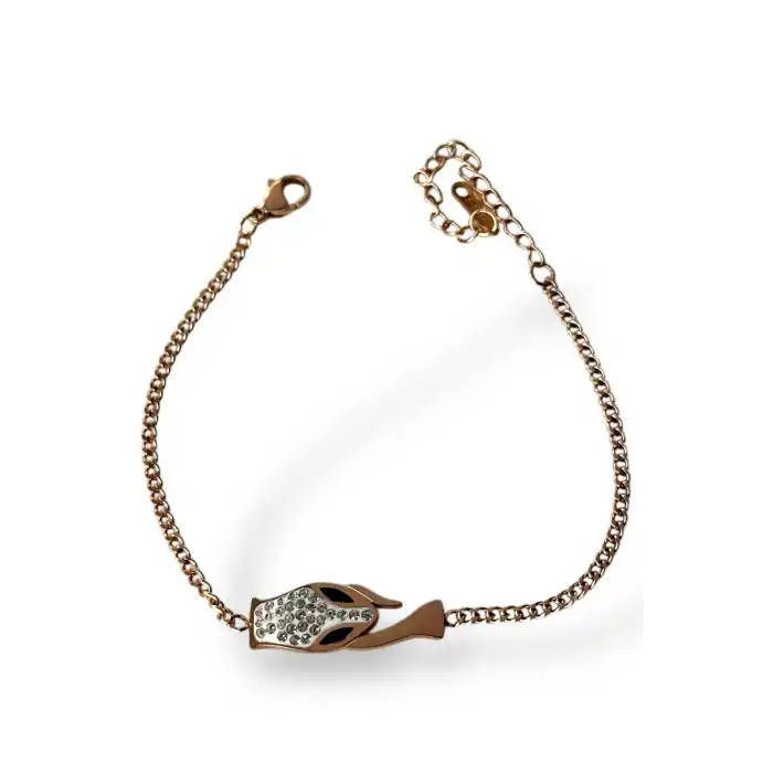 Rose Renk Yılan Figürlü Taş Detaylı Çelik Bileklik