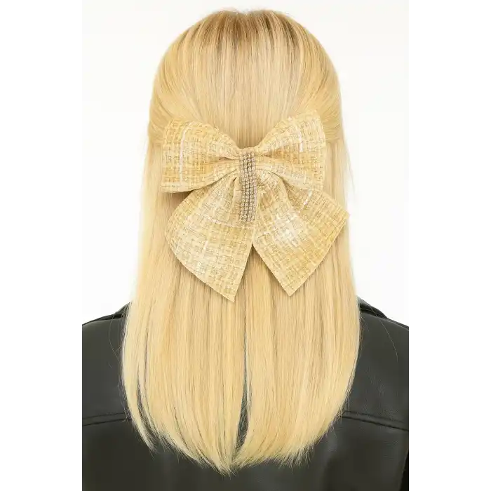 Sarı Renk Kurdele Figürlü Taş Detaylı Otomat Toka