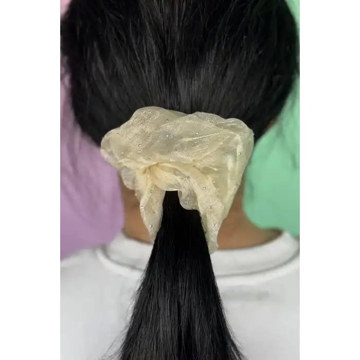 Sarı Renk Taşlı Organze Simit Toka