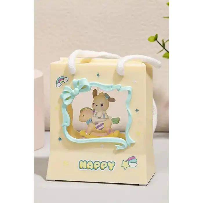 Sarı Renk Tavşan Figürlü Askı Detaylı Müziklı Işıklı Kar Küresi