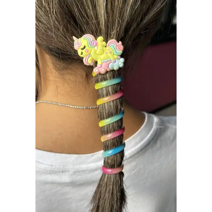 Sarı Renk Unicorn Figürlü Yaylı Spiral Toka