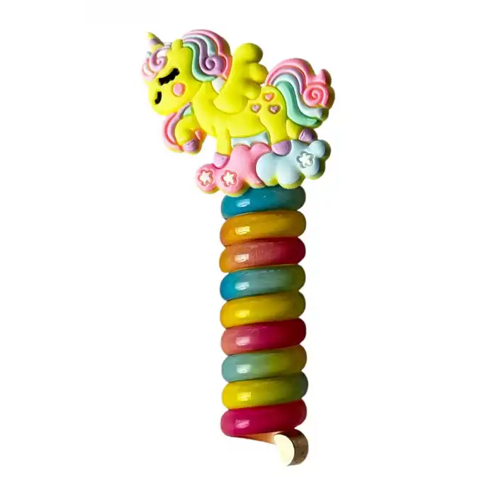 Sarı Renk Unicorn Figürlü Yaylı Spiral Toka