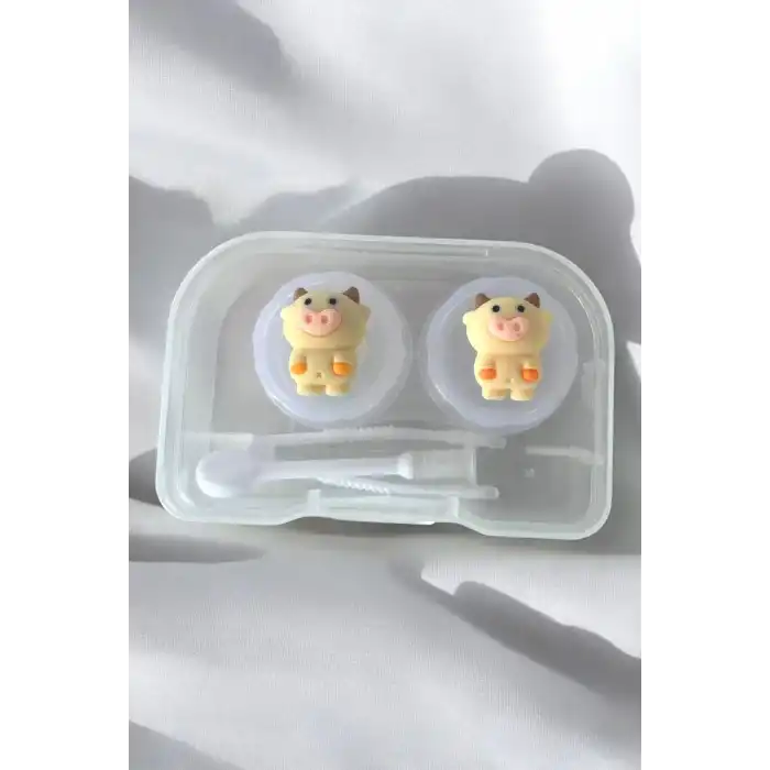 Şeffaf Renk İnek Figürlü Lens Saklama Kutusu