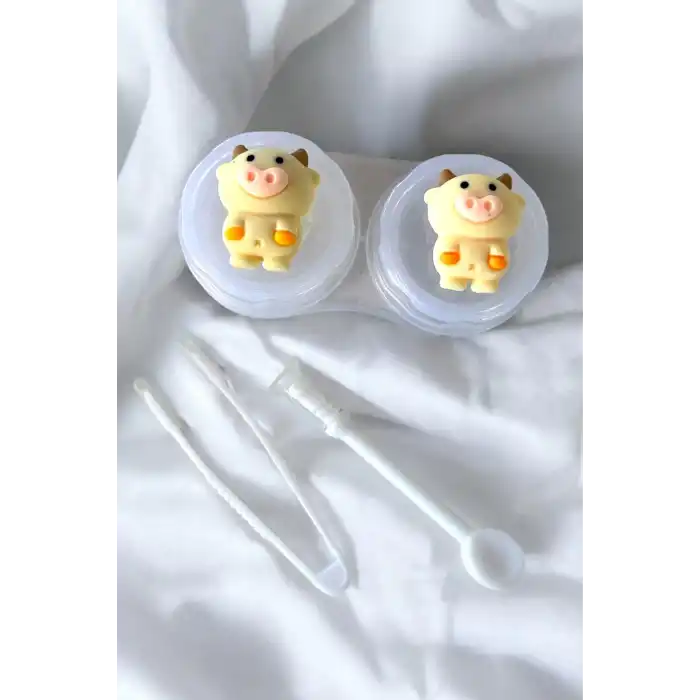 Şeffaf Renk İnek Figürlü Lens Saklama Kutusu