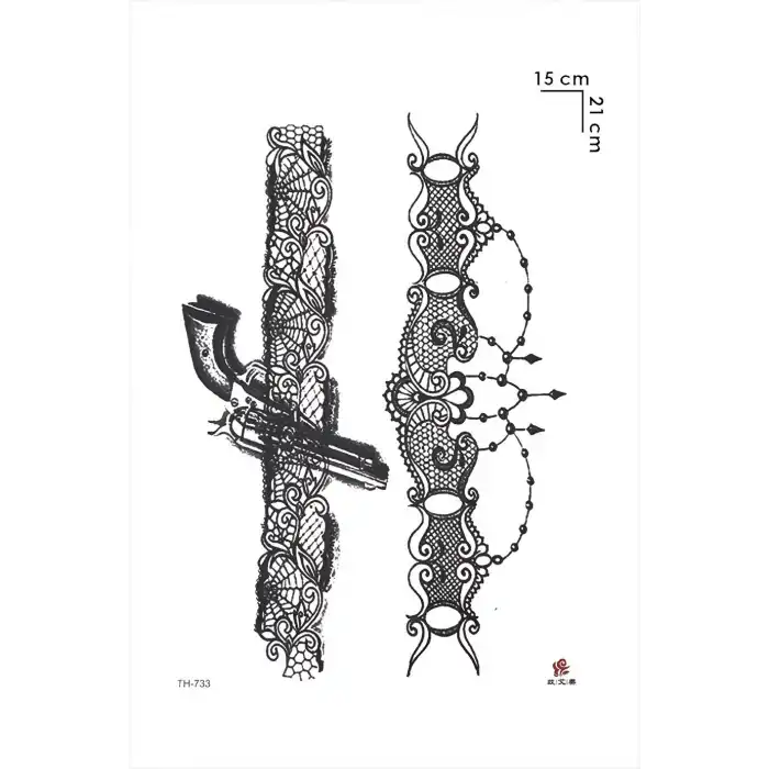 Sialh ve Motifli Jartiyer Geçici Dövme Tattoo