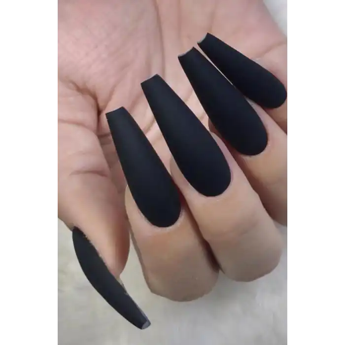 Siyah Renk 12li Takma Takma Tırnak (Yapıştırıcılı)