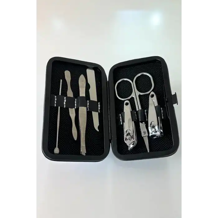Siyah Renk 7 Parça Manikür/ Pedikür Kutulu Törpü Set
