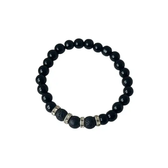 Siyah Renk Boncuk Detaylı Erkek Bileklik