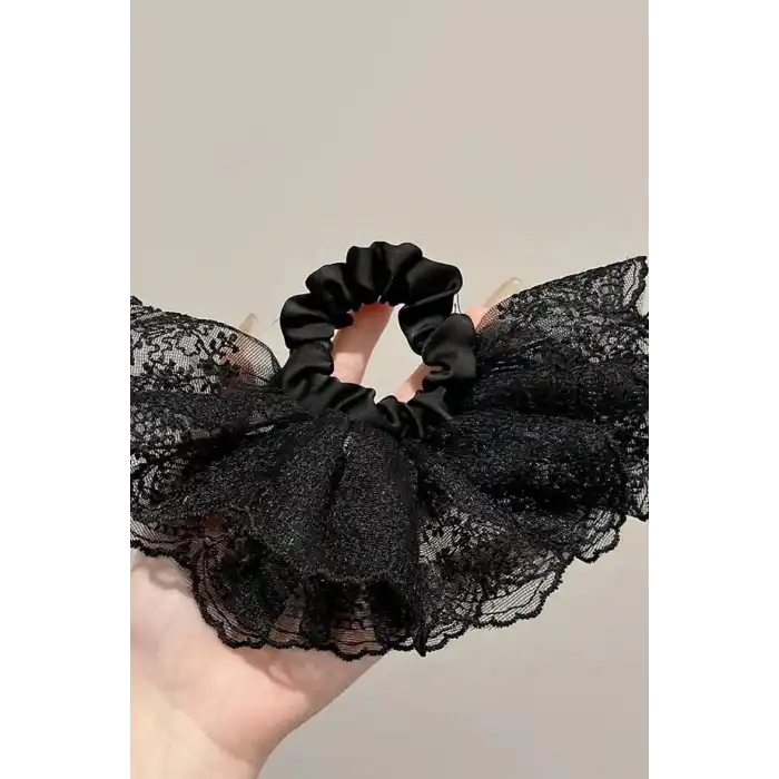 Siyah Renk Dantel Detaylı Simit Toka