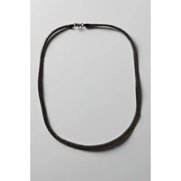 Siyah Renk Erkek Zincir Çelik Kolye (55cm)