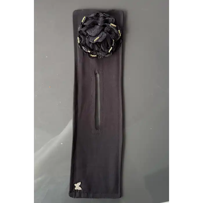 Siyah Renk Gül Detaylı Topuz Tokası