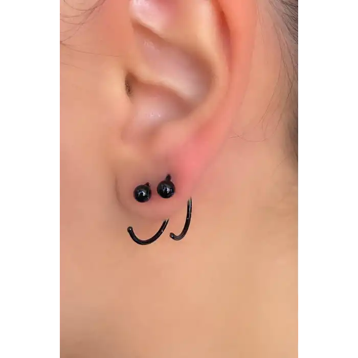 Siyah Renk Halka Küpe (Çift)