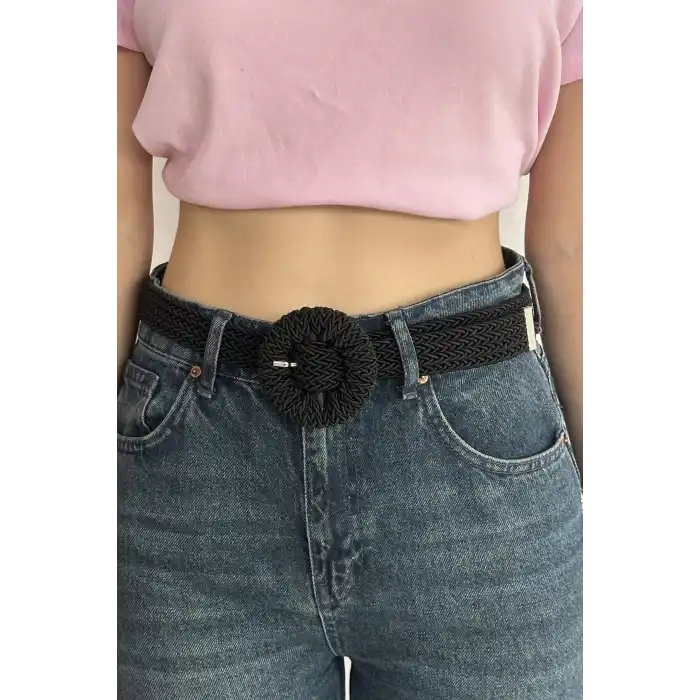 Siyah Renk Hasır Kadın Kemer