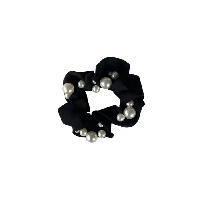 Siyah Renk İnci Detaylı Simit Toka