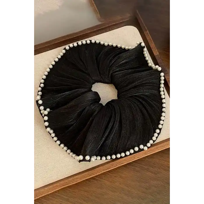 Siyah Renk İnci Detaylı Simit Toka