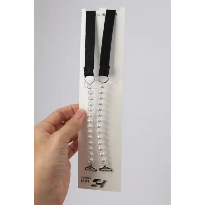 Siyah Renk İnci Detaylı Sütyen Askısı