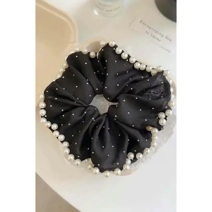 Siyah Renk İnci Ve Taş Detaylı Simit Toka