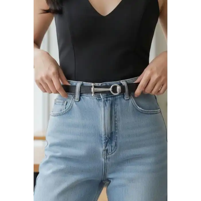 Siyah Renk Kadın Deri Kemer