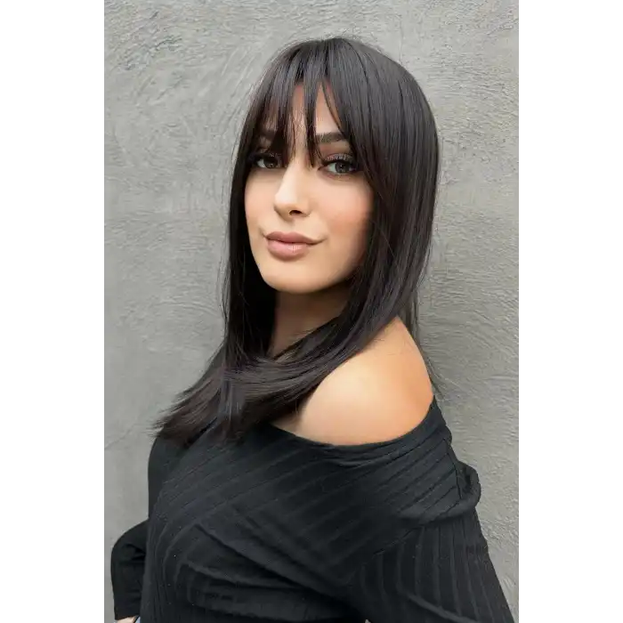 Kahve Renk Kahkül Detaylı Katlı Kesimli Peruk