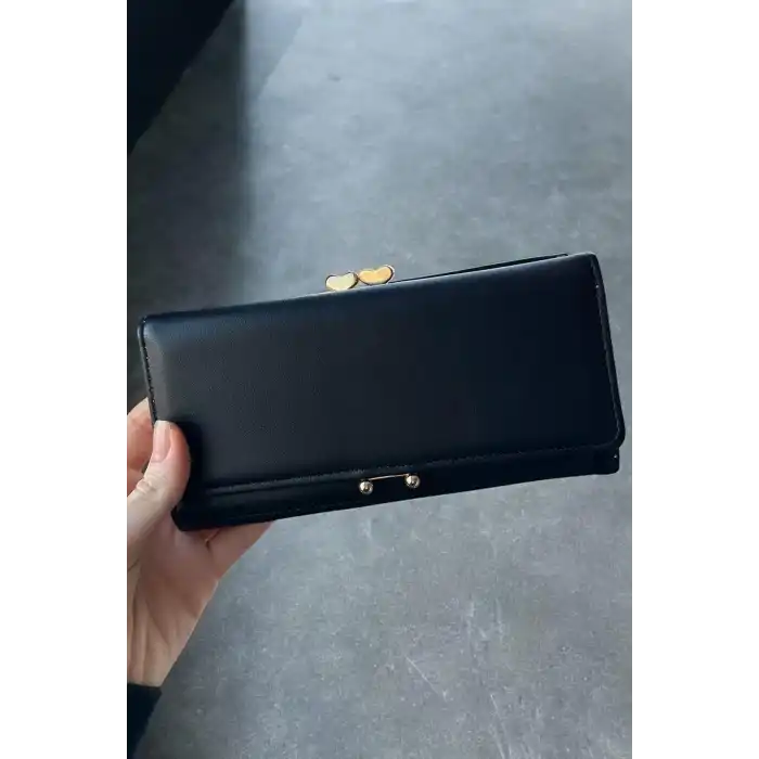 Siyah Renk Kalp Detaylı Kadın Cüzdan