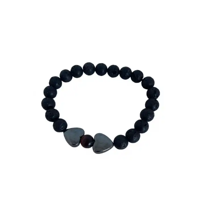 Siyah Renk Kalp Figürlü Boncuk Detaylı Erkek Bileklik