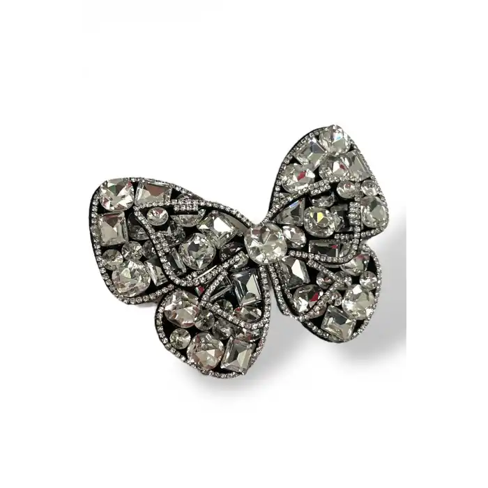 Siyah Renk Kelebek Figürlü Taşlı Otomat Toka