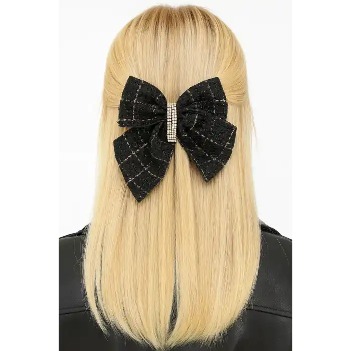 Siyah Renk Kurdele Figürlü Taş Detaylı Otomat Toka