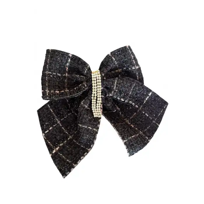 Siyah Renk Kurdele Figürlü Taş Detaylı Otomat Toka