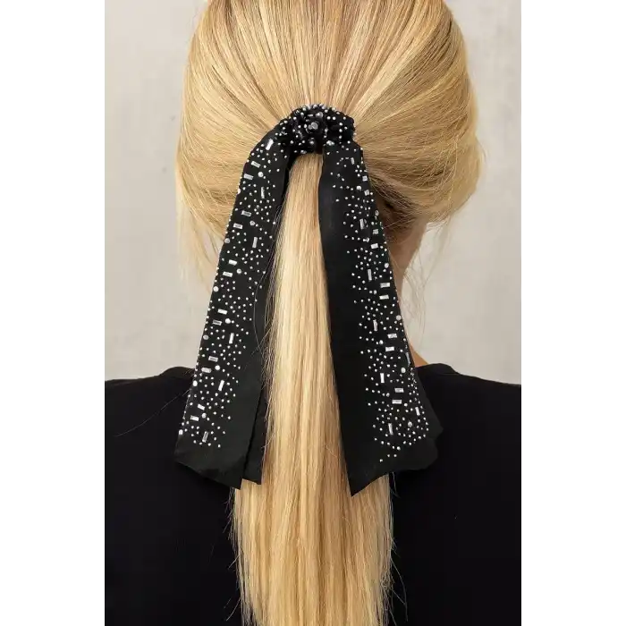 Siyah Renk Kurdele Figürlü Taşlı Simit Toka