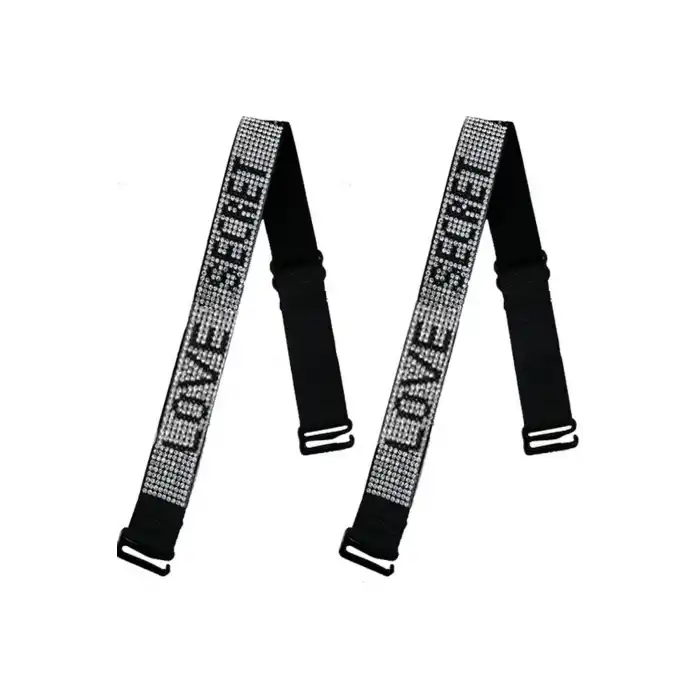 Siyah Renk Love Secret Yazılı Taş Detaylı Sütyen Askısı