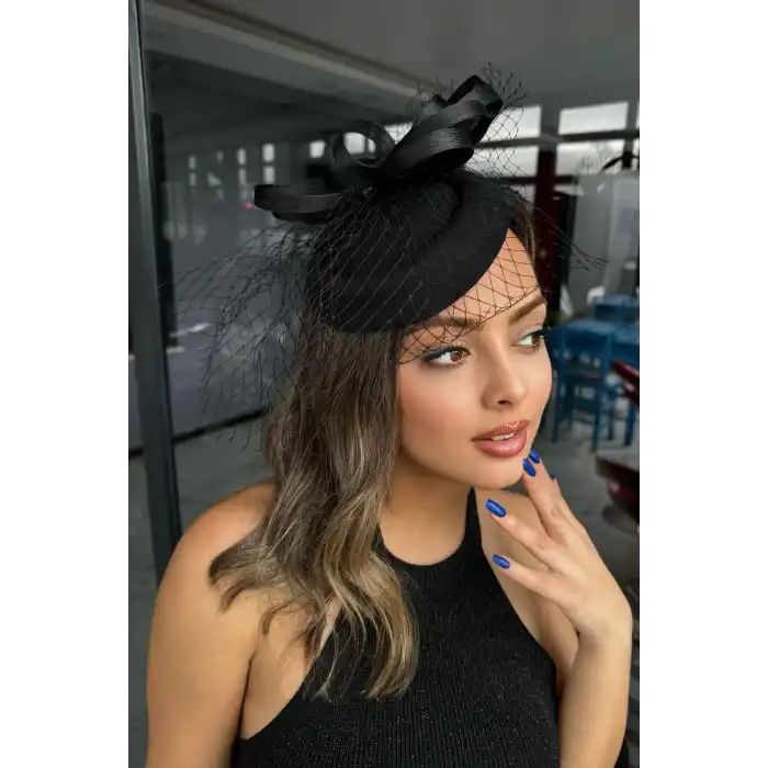 Siyah Renk Nikah Şapkası/Vualet Şapka