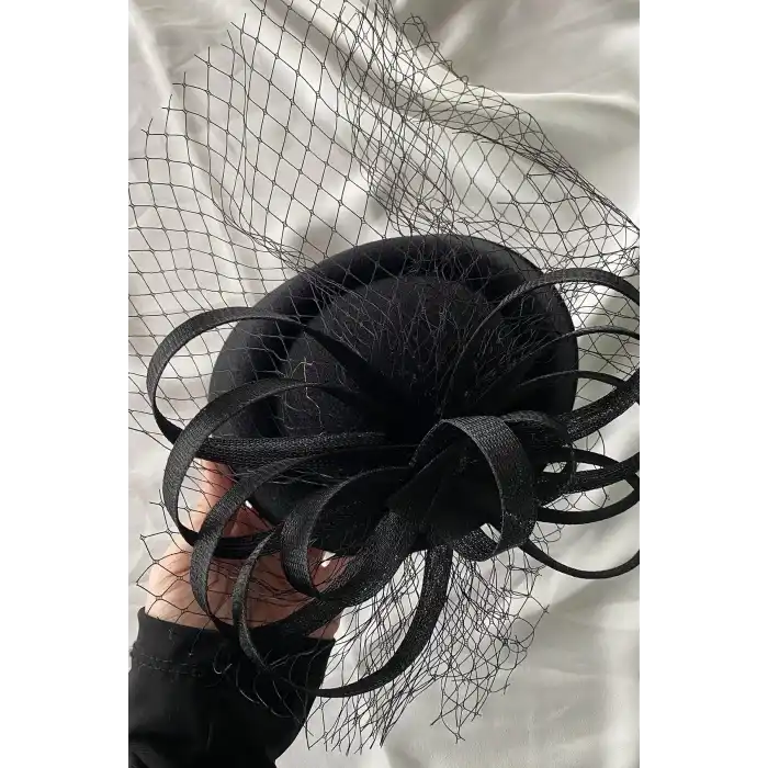 Siyah Renk Nikah Şapkası/Vualet Şapka