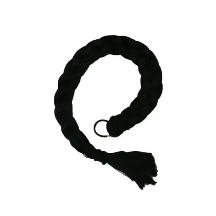 Siyah Renk Takma Lastik Tokalı Örgü At Kuyruğu Saç (65 Cm)