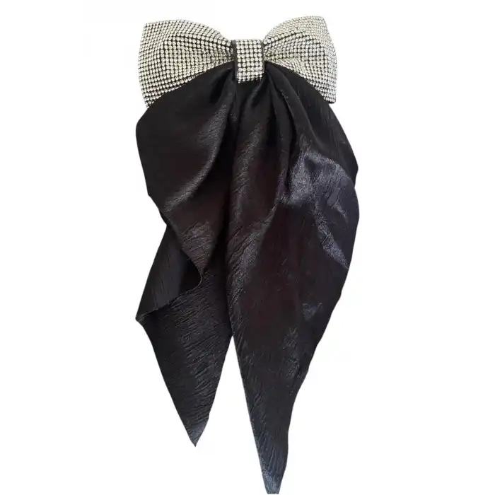 Siyah Renk Taş Detaylı Kurdele Otomat Toka