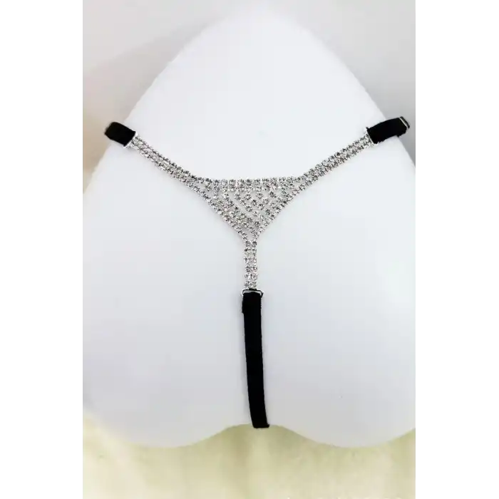 Siyah Renk Taş Detaylı Tanga