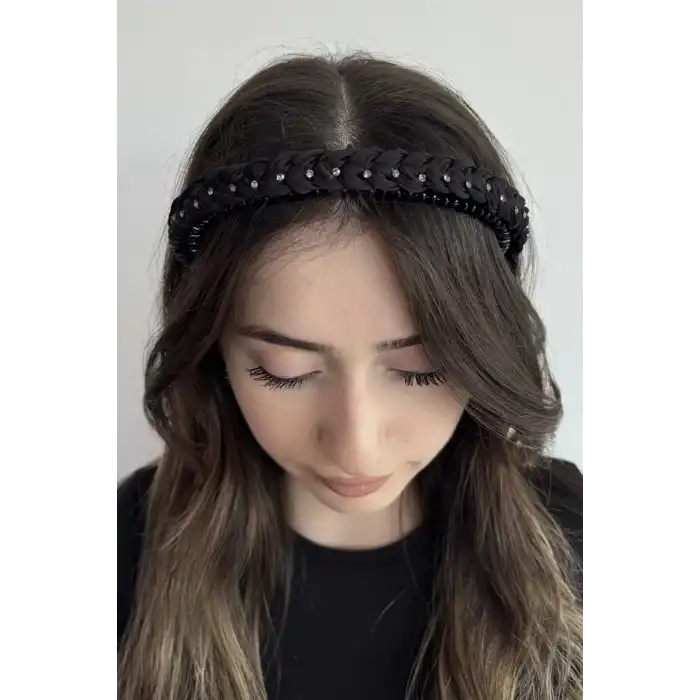 Siyah Renk Taş Detaylı Tarak Taç