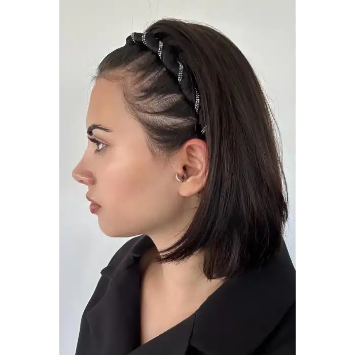 Siyah Renk Taş Detaylı Taraklı Taç