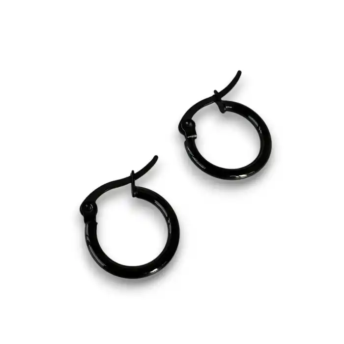 Siyah Renk Unisex Çelik Halka Küpe (Çift)