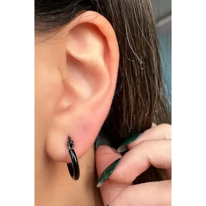 Siyah Renk Unisex Çelik Halka Küpe (Çift)