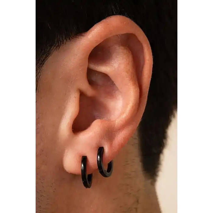 Siyah Renk Unisex Halka Küpe (Çift)